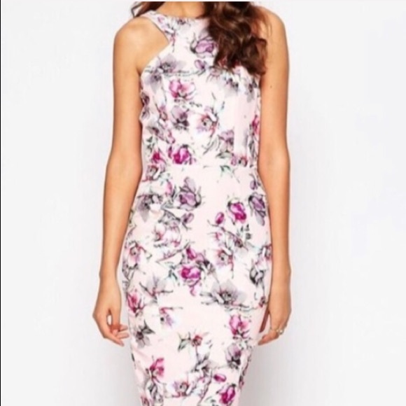 🌸PAPER DOLL🌸NWT FLORAL PENCIL HALTER NECK DRESS - Picture 4 of 9